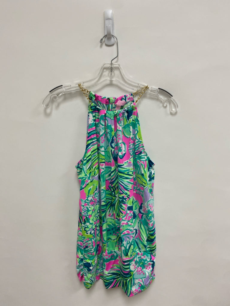 LILLY PULITZER Size S Hot Pink Green/Multi Tropical Sleeveless Ladies Top
