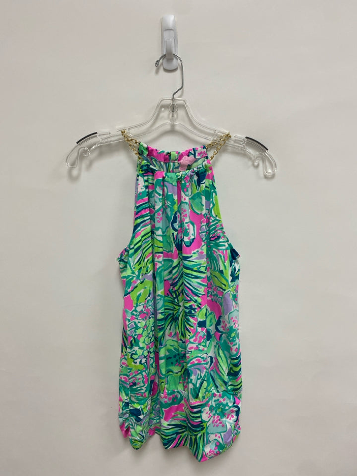 LILLY PULITZER Size S Hot Pink Green/Multi Tropical Sleeveless Ladies Top