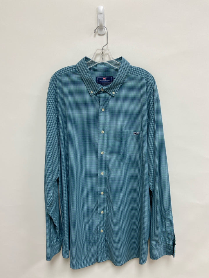 Vineyard Vines Size 2X Seafoam Navy Checkered Button Up Men&