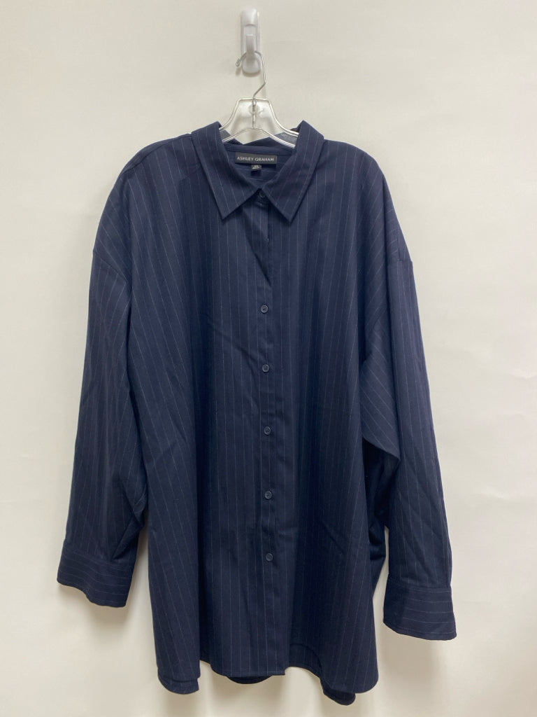 NWT  SIZE  4X Navy White Pinstripe Button Up Plus Size Top