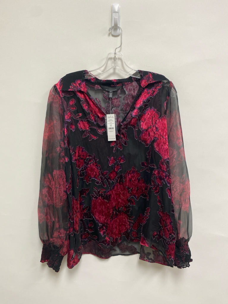 NWT Wht House/Blk Mkt Size M Black Magenta Floral Silk Blend Ladies Top