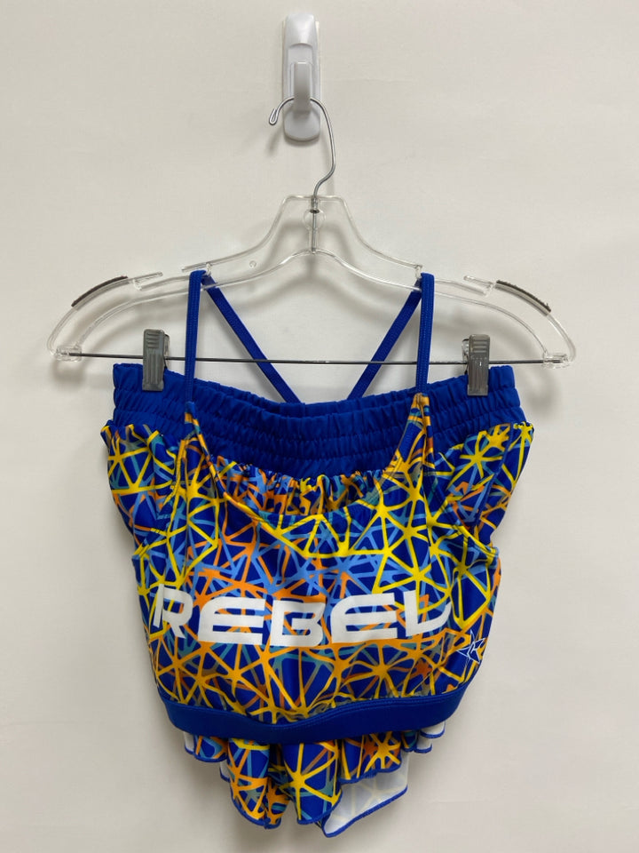 Size XS Royal Blue Yellow/Orange Geometric Athletic 2pc