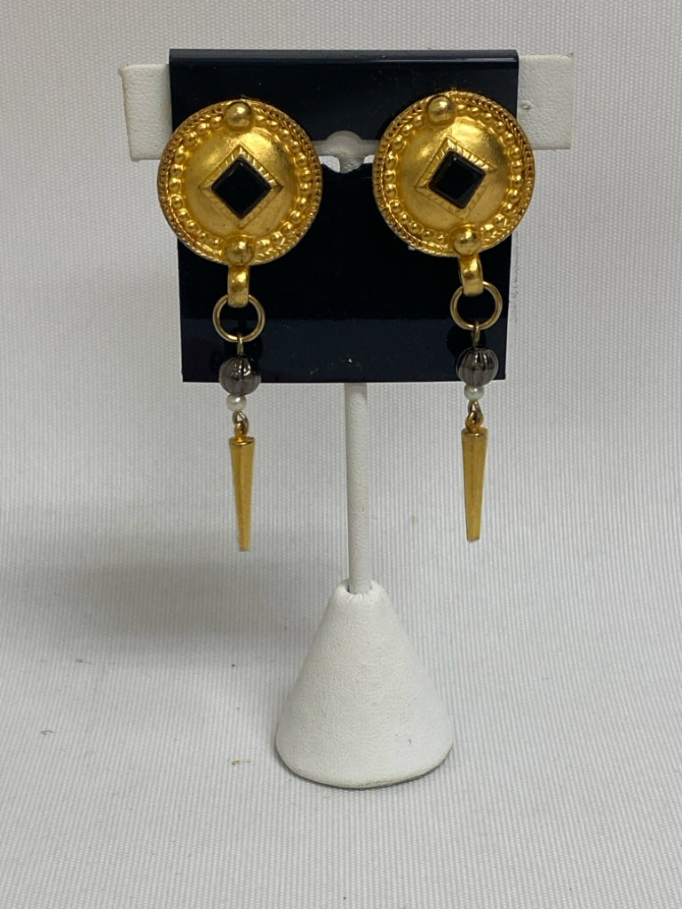 Gold Color Black Shapes Earrings