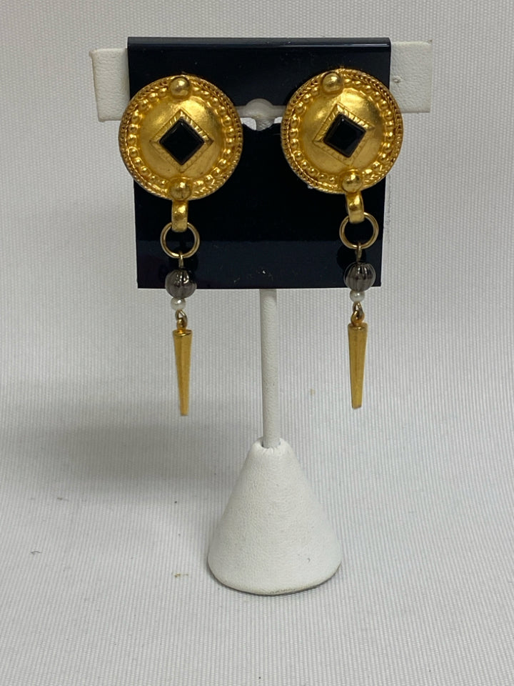 Gold Color Black Shapes Earrings