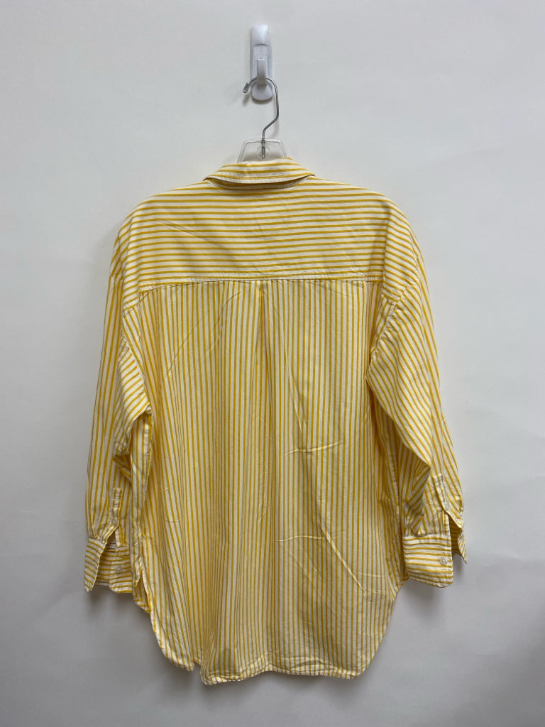 Maeve Size M White/Yellow Stripes Button Up Ladies Top
