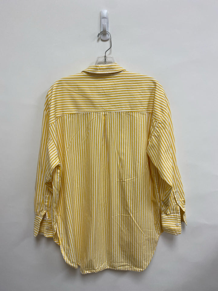 Maeve Size M White/Yellow Stripes Button Up Ladies Top