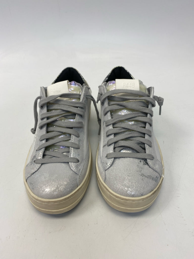 NWOT P448 Jack Gitana Size 38 Silver White Lace-up Sneakers