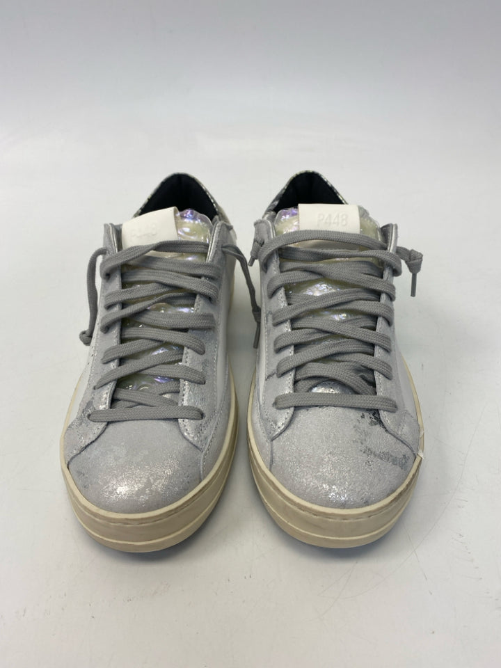 NWOT P448 Jack Gitana Size 38 Silver White Lace-up Sneakers