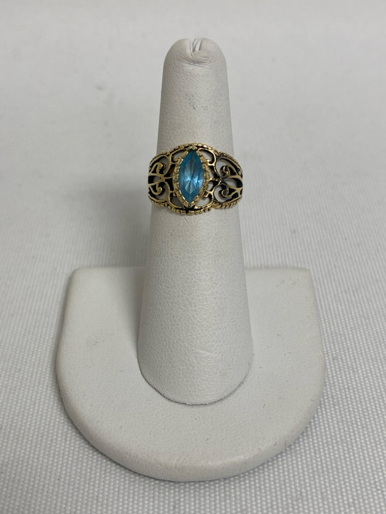 Gold Color Light Blue Stones Ring