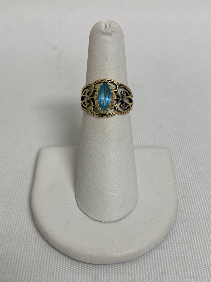 Gold Color Light Blue Stones Ring