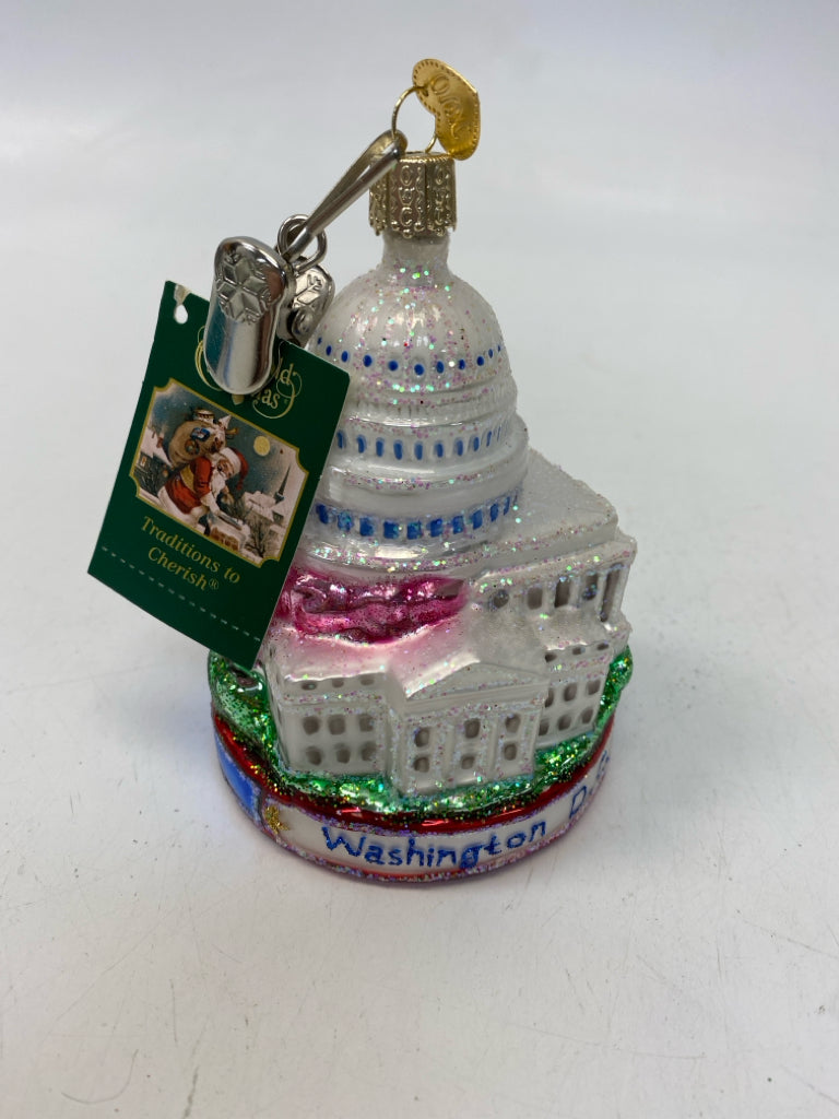 Old World Christmas White Red/Blue Glass Ornaments