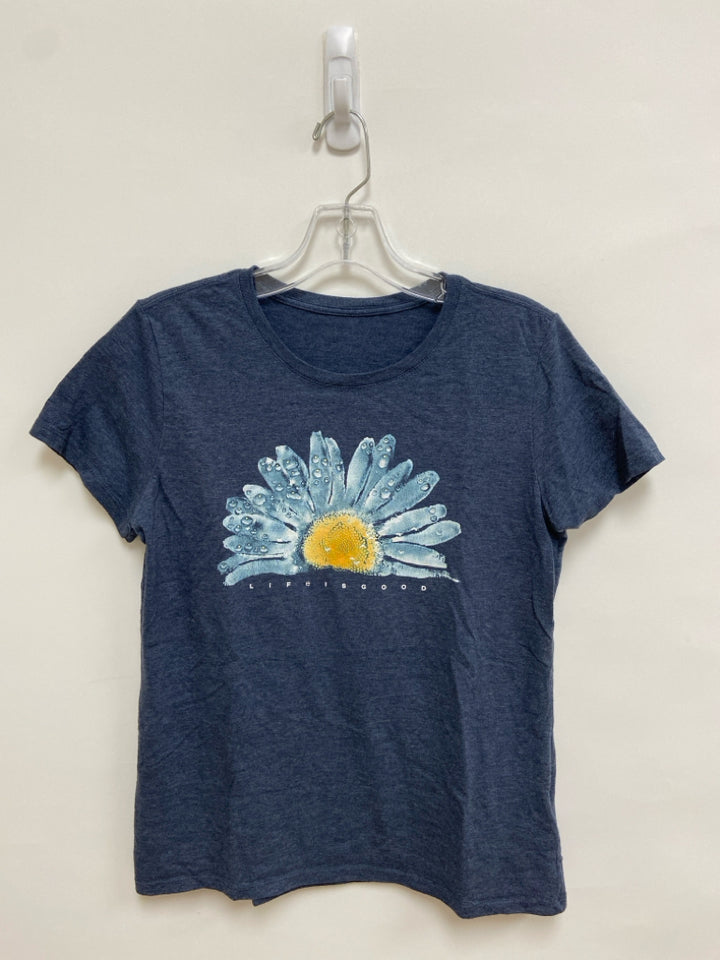 Life is Good Size S Navy Blue/Yellow Flowers Ladies Top