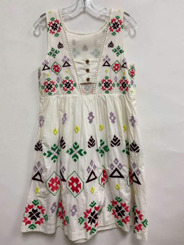 Anthropologie Size S White Multi Color Embroidered Sleeveless Ladies Dress