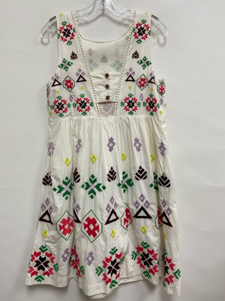 Anthropologie Size S White Multi Color Embroidered Sleeveless Ladies Dress