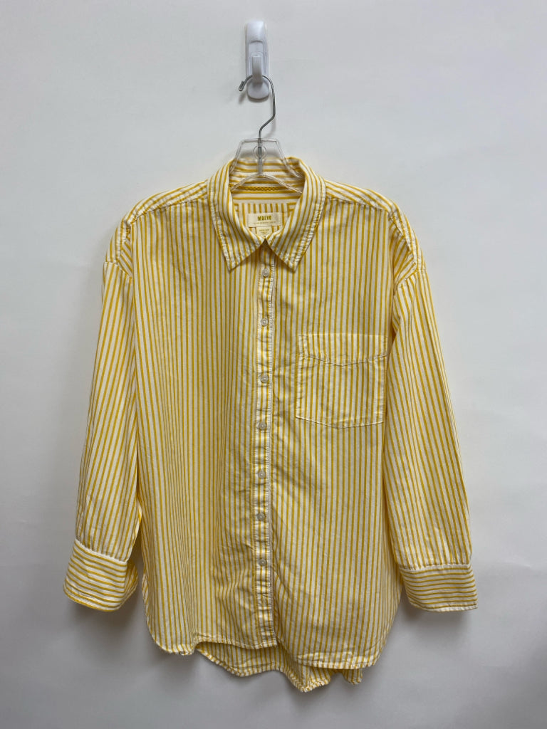 Maeve Size M White/Yellow Stripes Button Up Ladies Top
