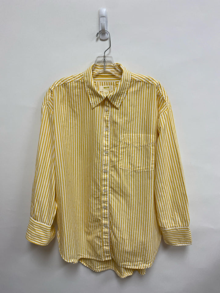 Maeve Size M White/Yellow Stripes Button Up Ladies Top