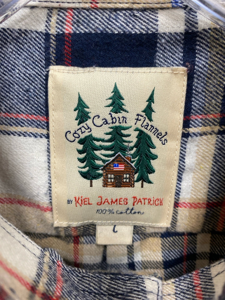 Kiel James Patrick Size L White/Navy Tan/Red Plaid Men&