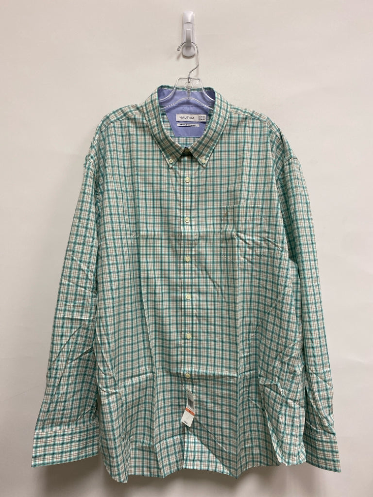 NWT Nautica Size 3X Aqua/Black Beige Plaid Men&