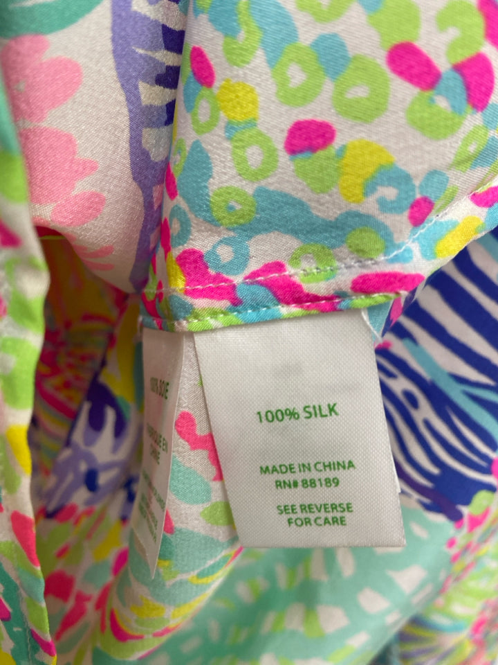 LILLY PULITZER Size L Blue Pink/Multi Print Ladies Top