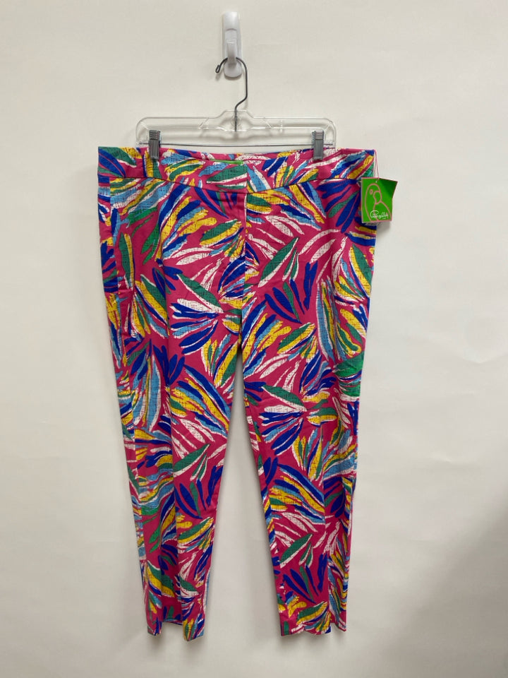 NWT Pappagallo  SIZE  16 Hot Pink/Wht Green/Multi Abstract Plus Size Pants