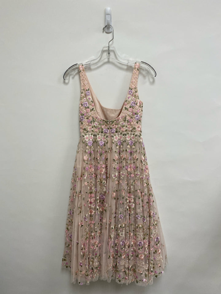 Needle &amp; Thread Size 6 Pink/Green Lavender/Cream Embroidered Ladies Dress
