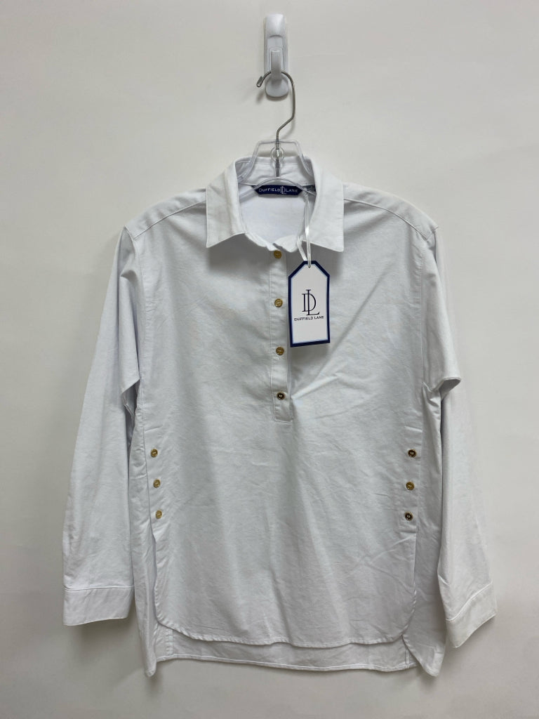NWT DUFFIELD LANE Size S White Quarter Button Ladies Top
