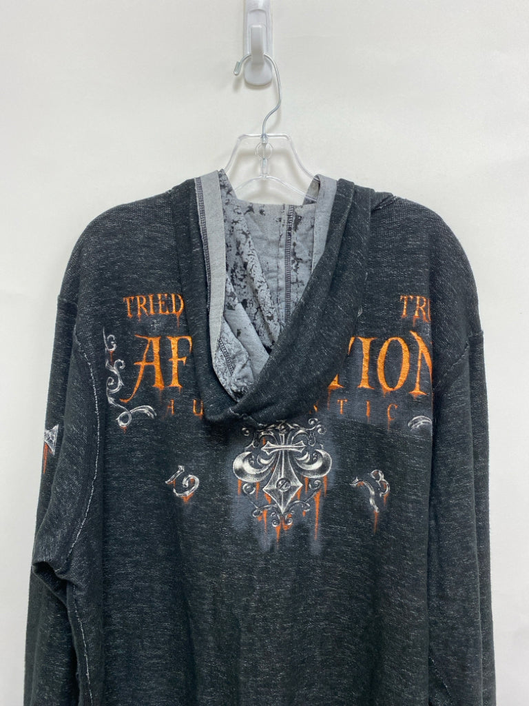 Affliction Size XL Black Orange Logo Zip Down Men&