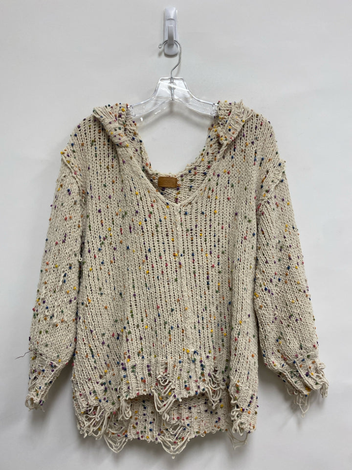 POL Size S Cream Multi Color Speckles Hooded Ladies Sweater