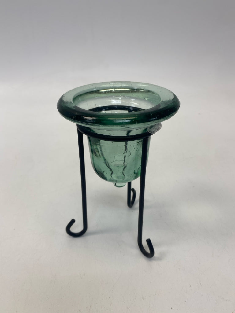 Clear Green/Black Glass/Metal Candleholder(s)