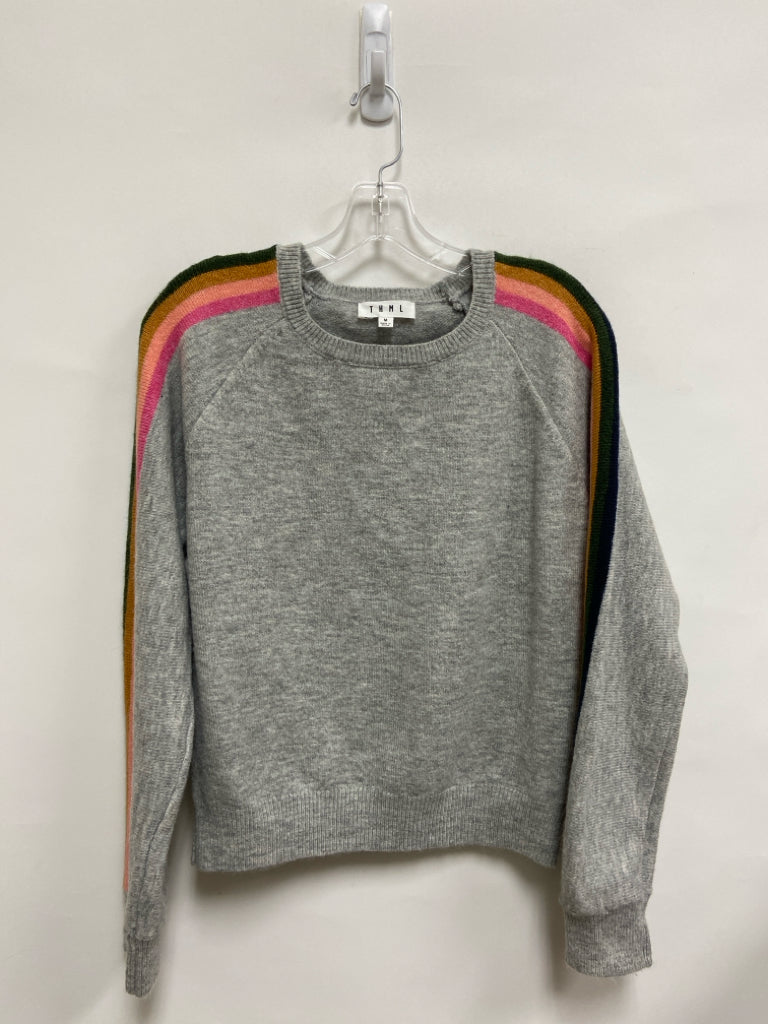 THML Size M Gray Green/Pink Striped Ladies Sweater