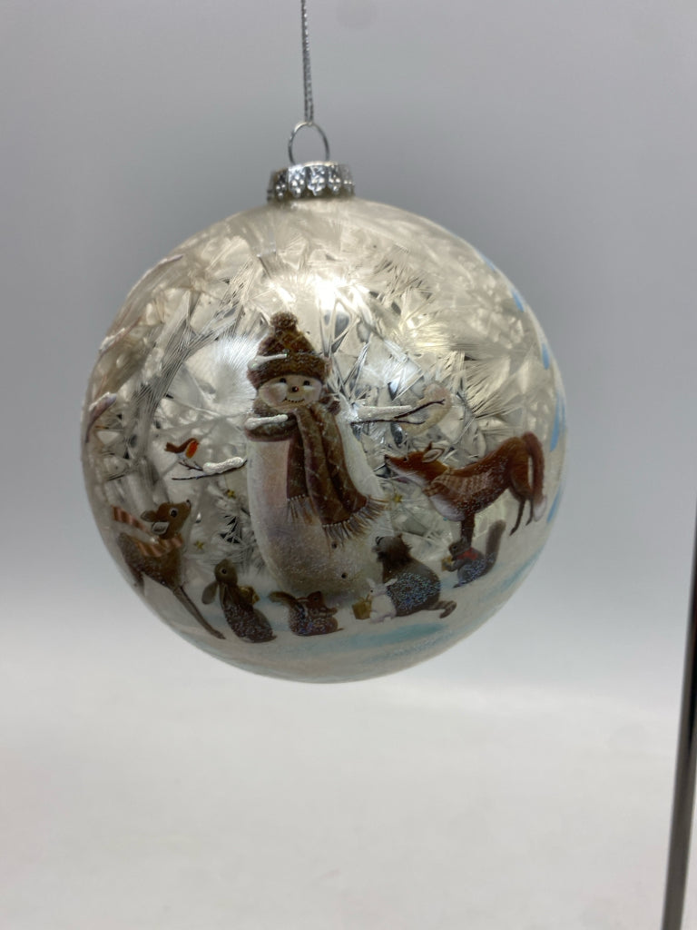 White Silver/Multi Snowman Glass Ornaments