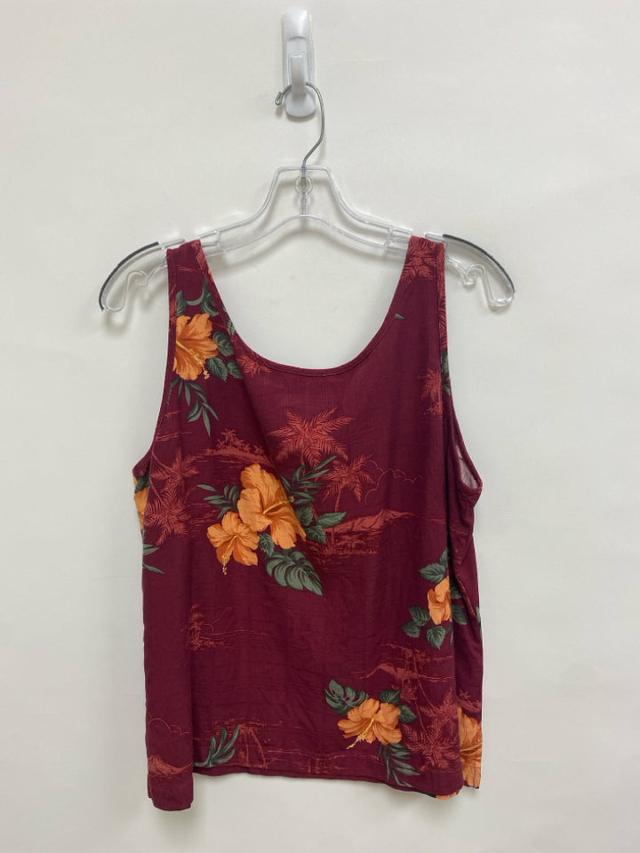 Tommy Bahama Size L Burgundy Peach/Green Flowers Sleeveless Silk Ladies Top