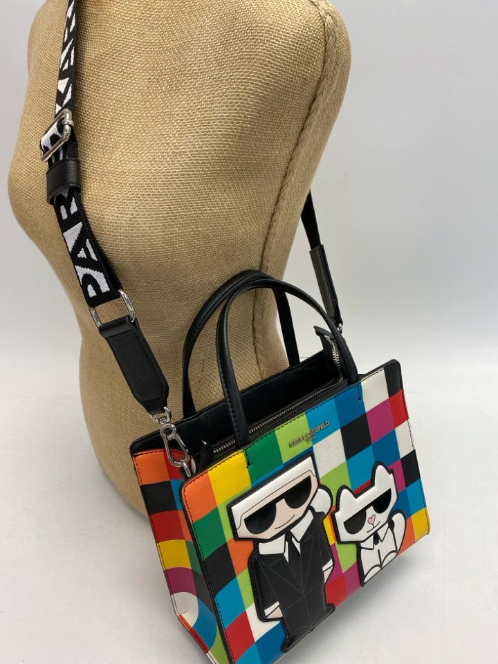 NWT Karl Lagerfeld Black Multi-Color Checkered Crossbody