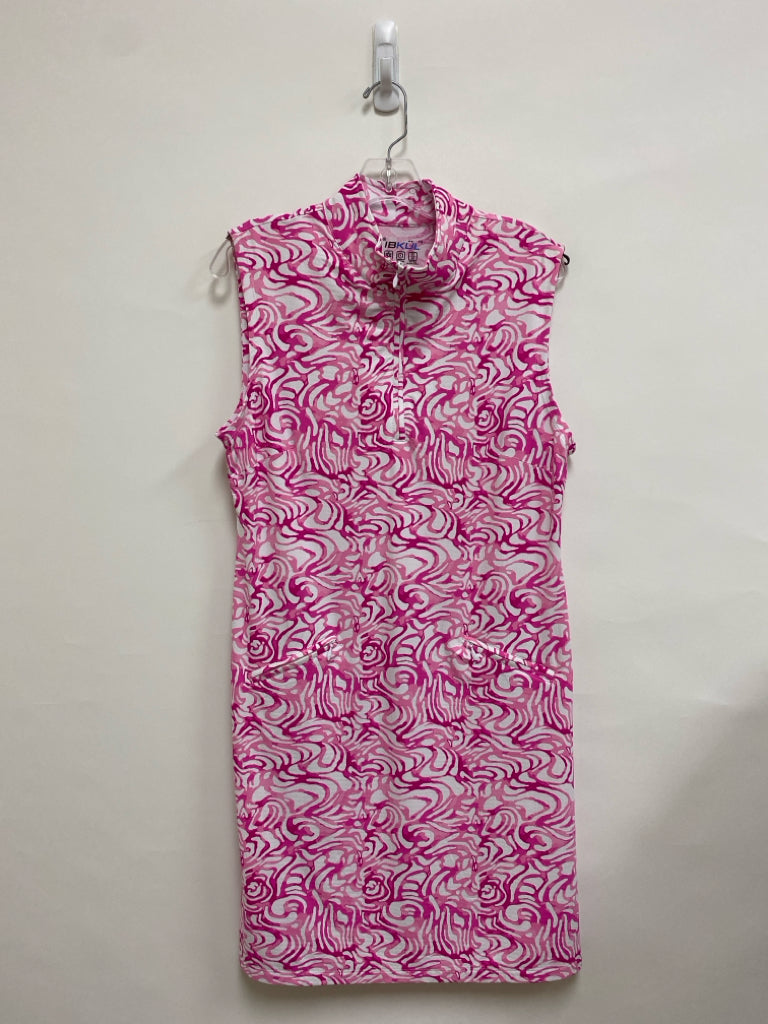 IBKUL Size L White Pink Abstract Sleeveless Ladies Dress