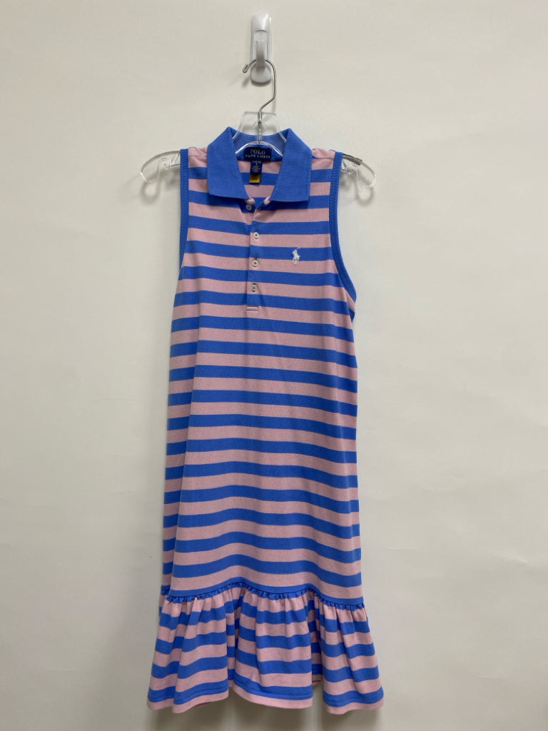 Polo SIZE 12/14 Blue Pink Stripe Sleeveless Girl&