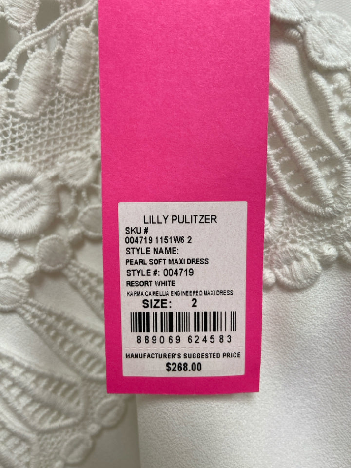 NWT LILLY PULITZER Size 2 White Aqua/Blue Lace Maxi Ladies Dress
