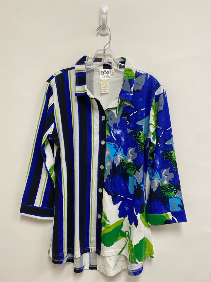 NWT parsley&amp;sage Size S White/Blue Green/Black Stripes/Flowers Ladies Top
