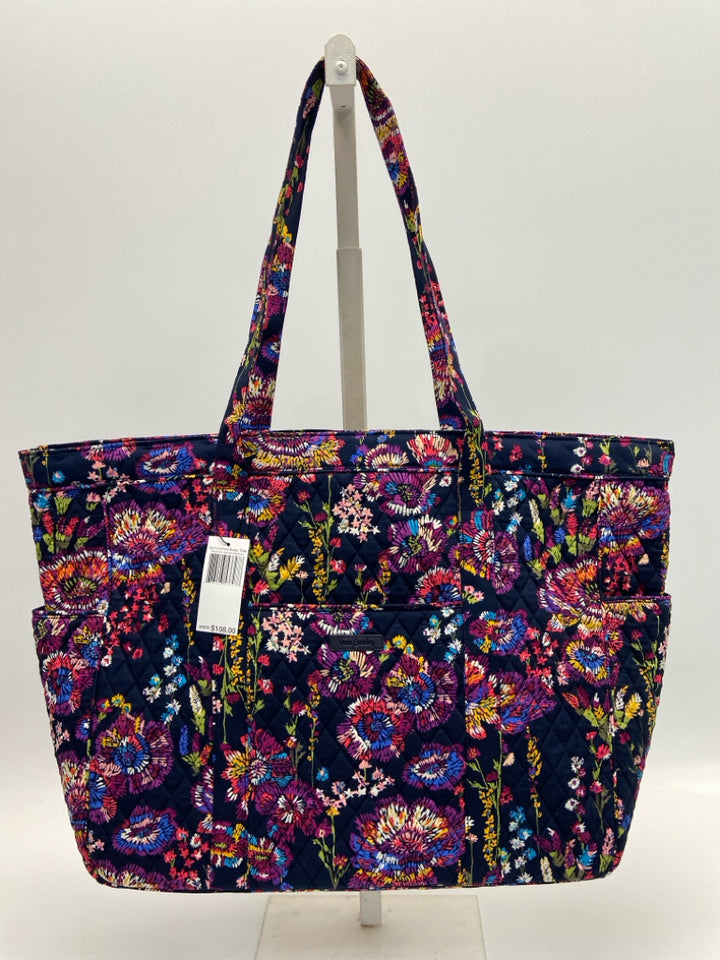 NWT Vera Bradley Navy Multi-Color Flower(s) Fabric Tote Bag