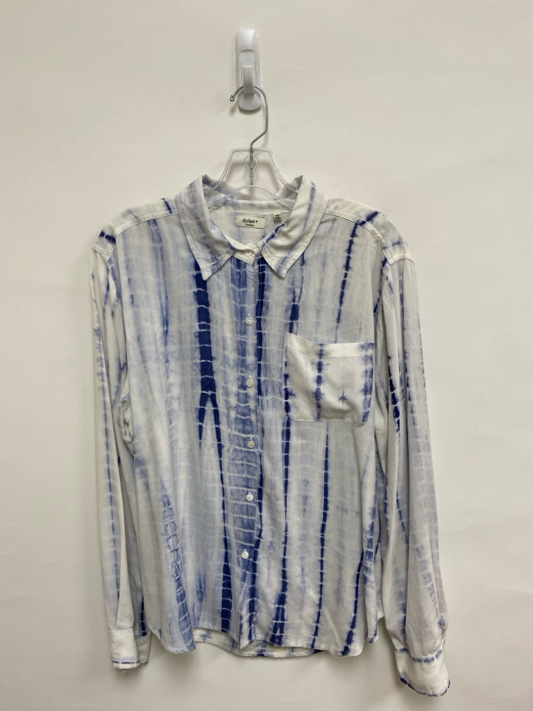dylan Size M White Blue Tie Dye Long Sleeve Ladies Top