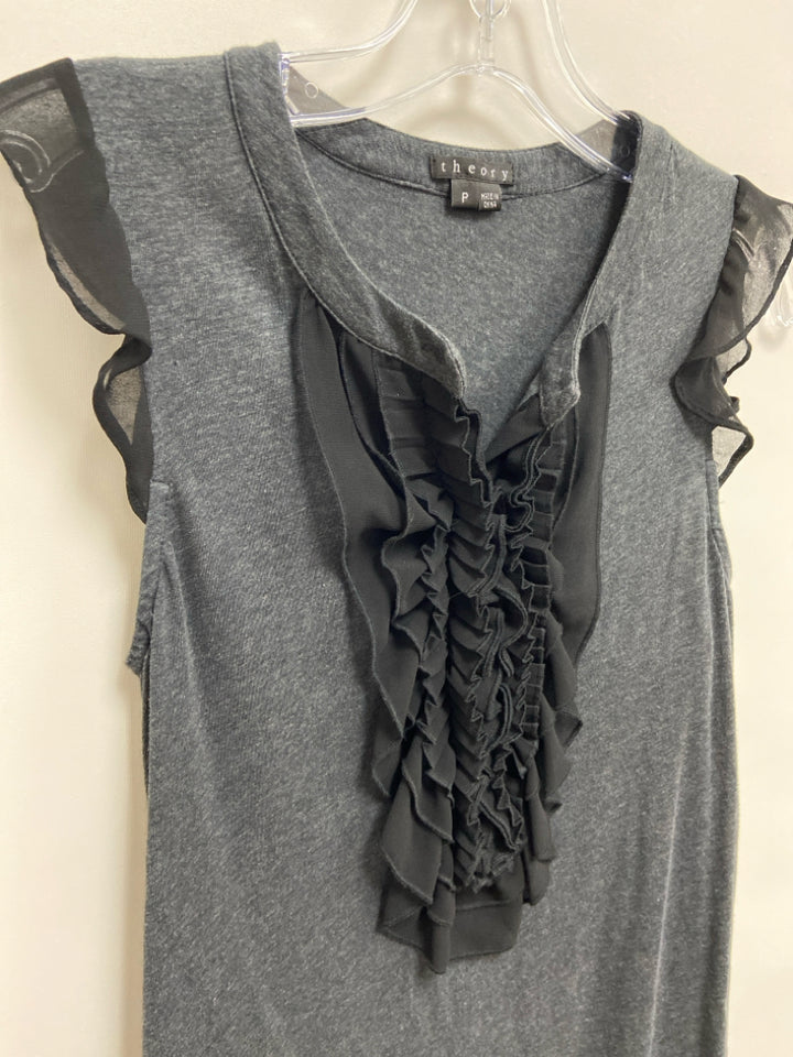 Theory Size P Charcoal Black Ruffles Sleeveless Petite Top