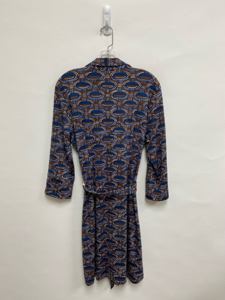 J McLaughlin Size XL Navy Brown/Tan Print Ladies Dress
