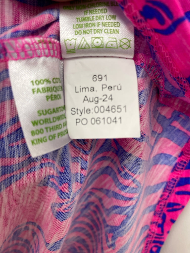 LILLY PULITZER Size XL Pink Royal Blue Zebra Print Ladies Top