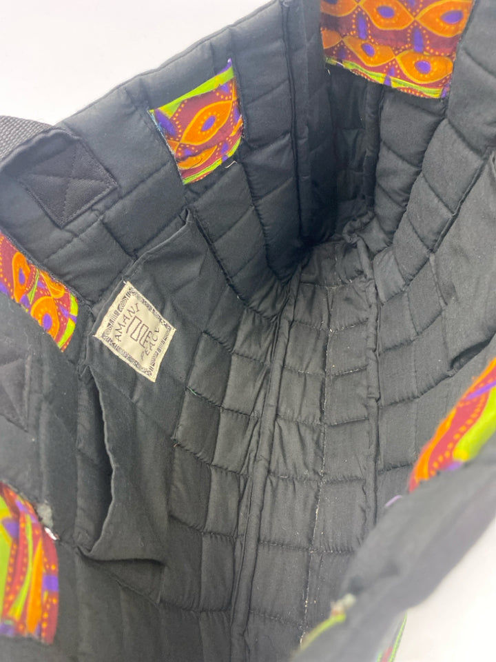Black Multi-Color Patchwork Fabric Tote Bag
