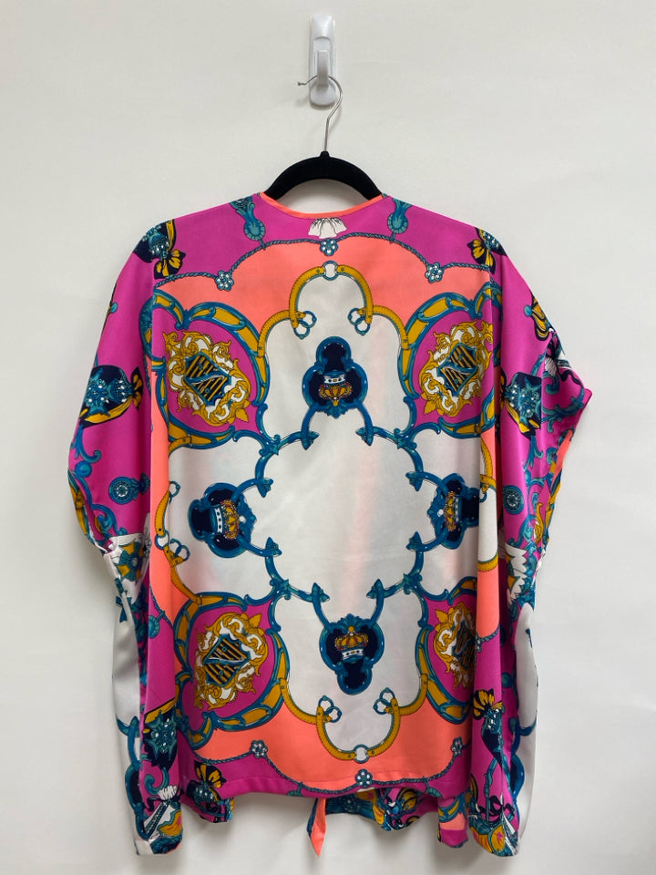 Julie Brown Size M Aqua/Pink Navy/Multi Crest Batwing Ladies Kimono