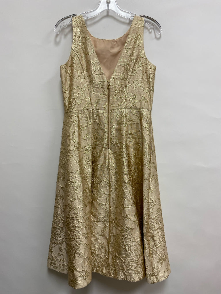 Nicole Miller Size 6 Beige Gold Color Flowers Sleeveless Ladies Dress
