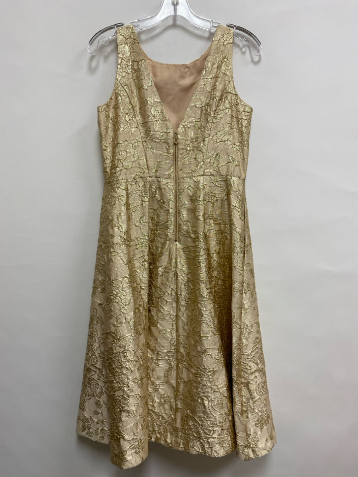 Nicole Miller Size 6 Beige Gold Color Flowers Sleeveless Ladies Dress