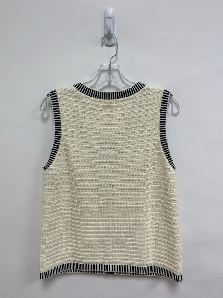 NWT Talbots Size S White Navy Trimmed Button Up Ladies Sweater Vest