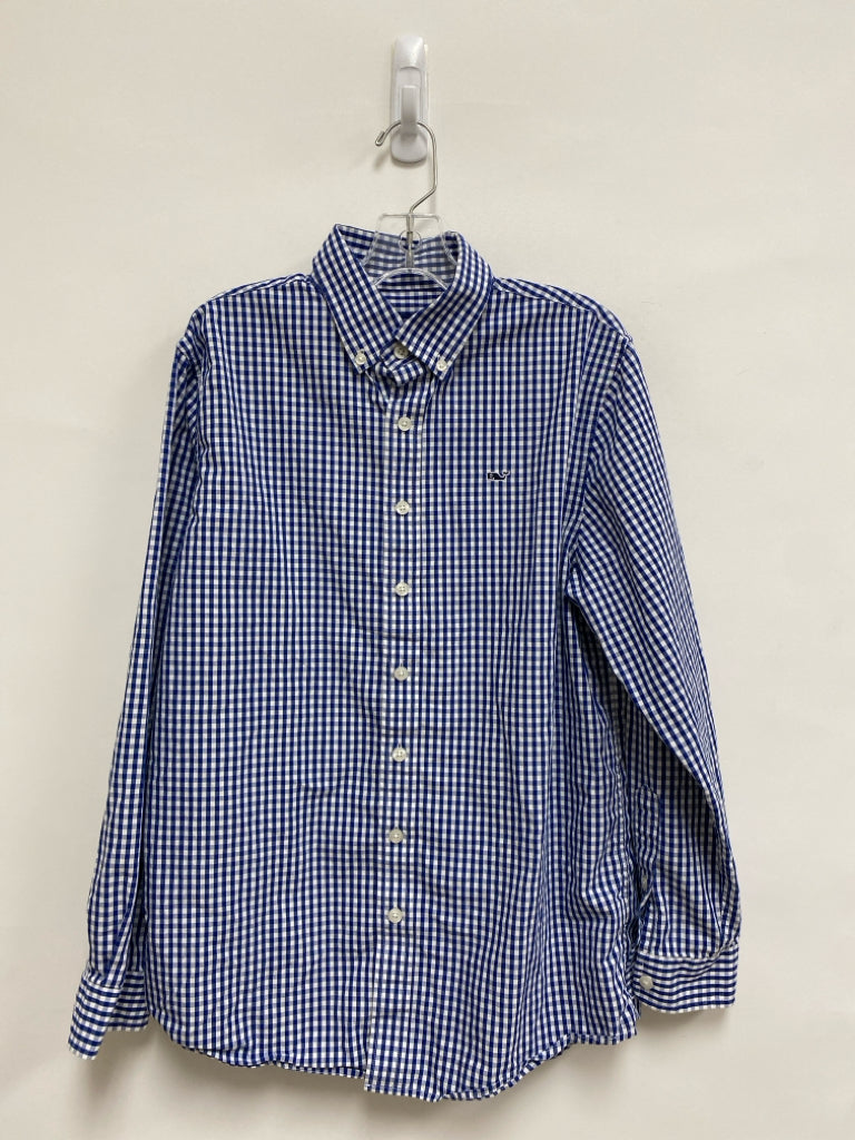 Vineyard Vines SIZE 16 White/Blue Checkered Long Sleeve Boy&