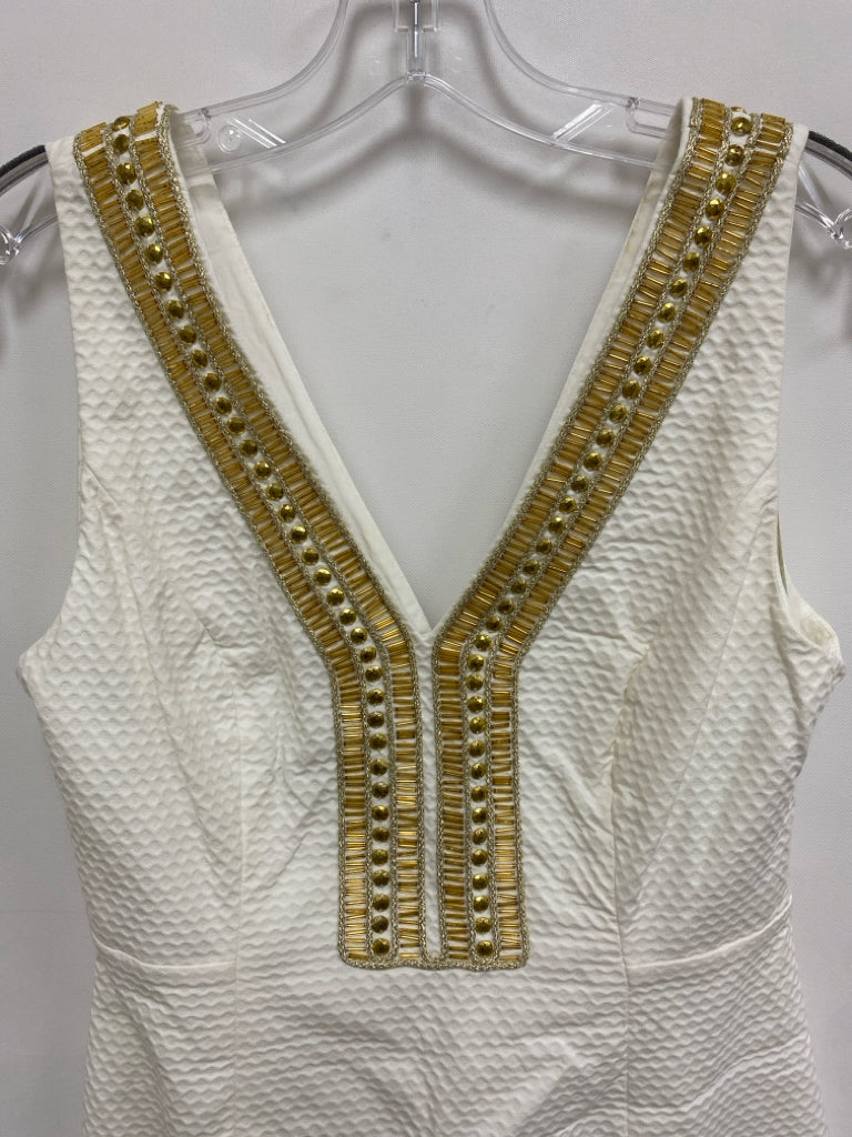 LILLY PULITZER Size 2 White Gold Beaded Sleeveless Ladies Dress