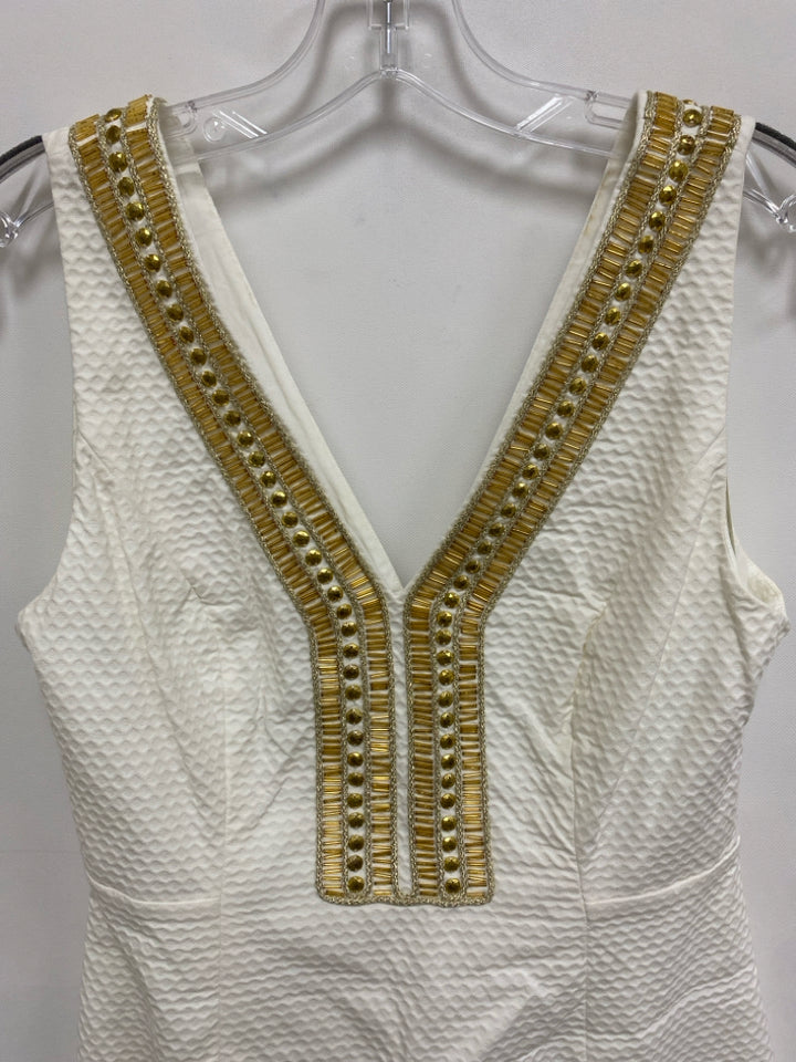LILLY PULITZER Size 2 White Gold Beaded Sleeveless Ladies Dress